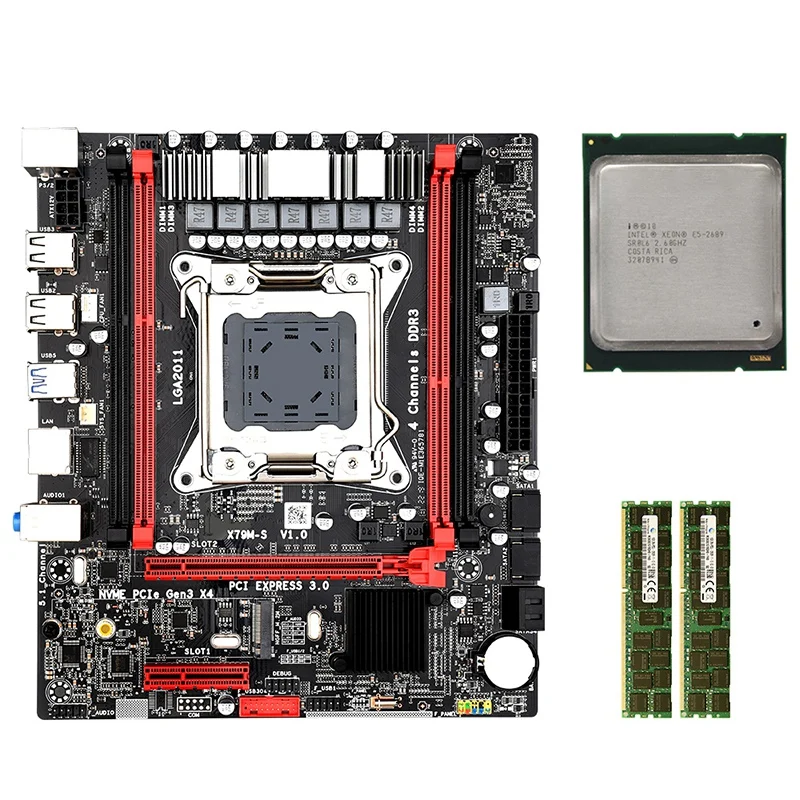 PPYY-X79MS LGA2011 набор материнских плат комбо с Intel E5 2689 2x8 GB 16G 1600 МГц DDR3 кода коррекции ошибок Поддержка M.2 NVMe SATA3 USB3.0