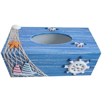 

Wooden Tissue Box Mediterranean Style Tissue Home Decoration Holder Toilet Paper Holder Sailboat and Rudder