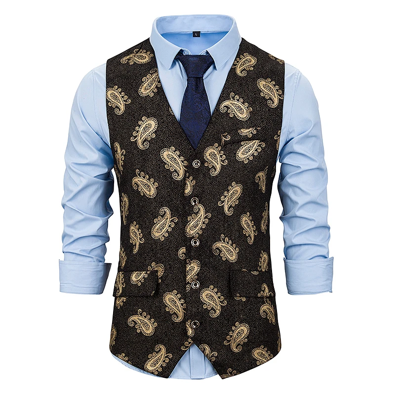 PUIMENTIUA Slim Fit Single Breated Suit Vest Classic Paisley Jacquard Waistcoat Party wedding Tie vest Suit Pocket Square Vest PUIMENTIUA Slim Fit Single Breated Suit Vest Classic Paisley Jacquard Waistcoat Party wedding Tie vest Suit Pocket Square Vest
