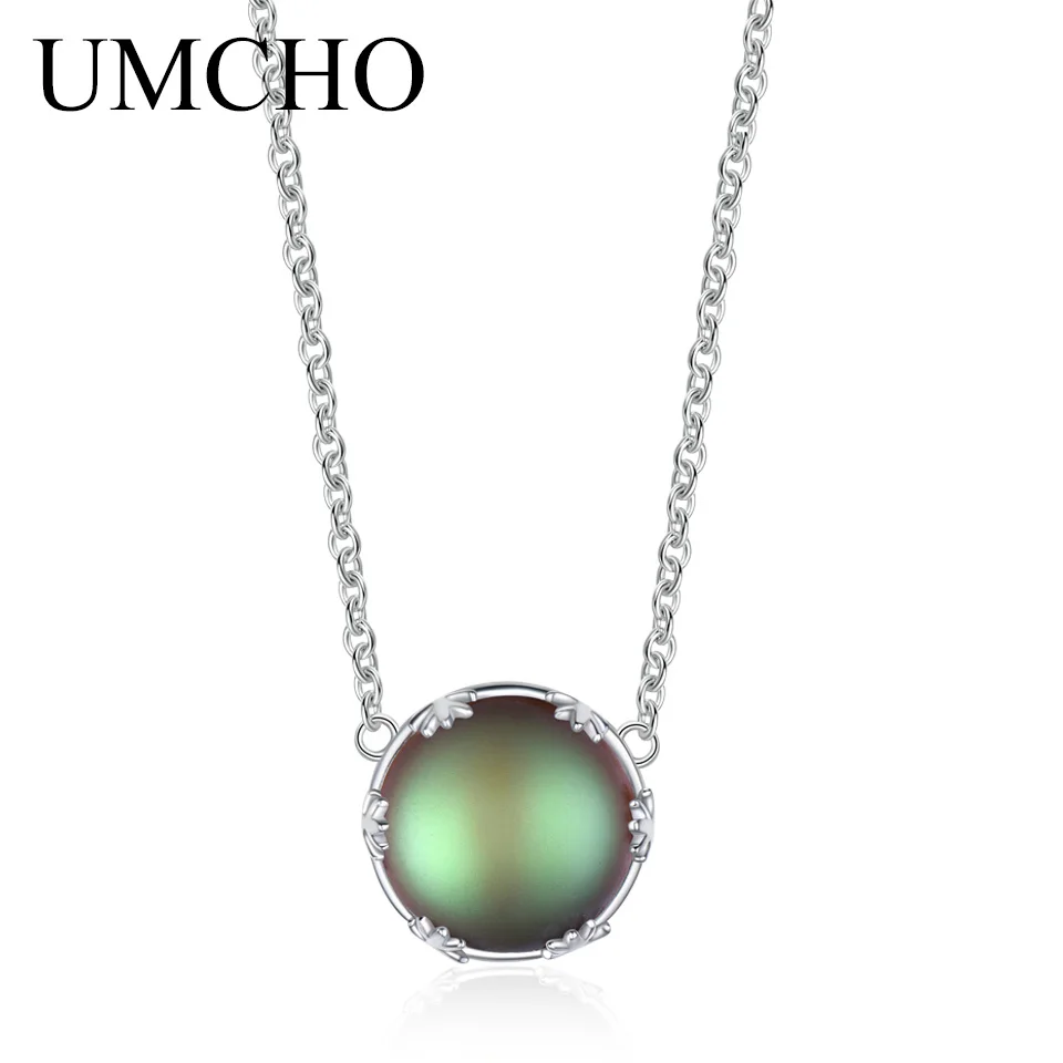 dark UMCHO s925 серебро Аврора кулон ожерелье Halo кристалл драгоценный камень масштаб светильник ожерелье для женщин элегантные ювелирные изделия подарок - Цвет камня: dark