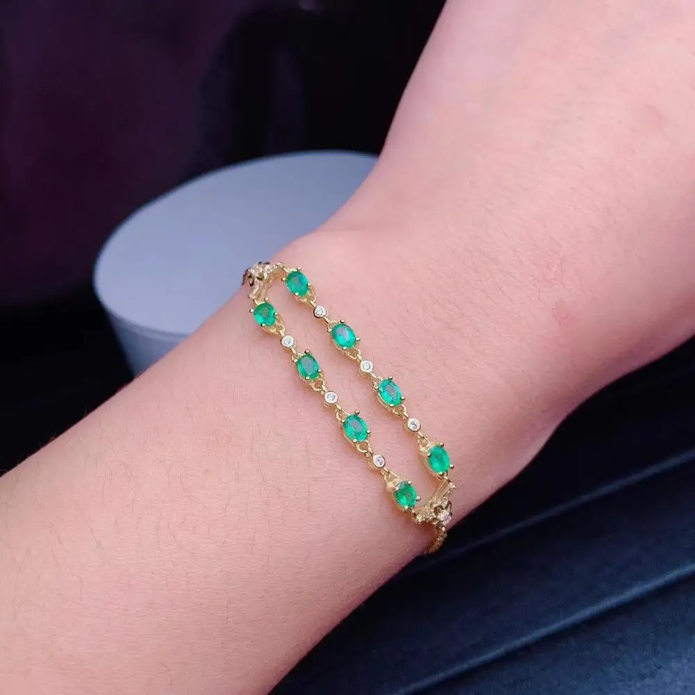 

sale classic green emerald gem bracelet women silver fine jewelry white silver yellow golden color natural gem birthday gift