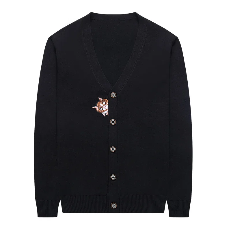 New Embroidery Men's Sweaters Autumn Winter Warm Cardigan Sweaters Man Casual Knitwear Sweatercoat Male - Цвет: black