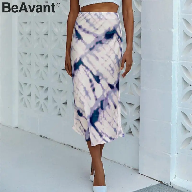 BeAvant Женская юбка миди с принтом Tie dye, осенняя эластичная Женская юбка с высокой талией, элегантная уличная женская юбка, вечерние юбки для клуба