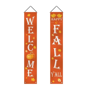 

Welcome Fall Harvest Decorative Porch Sign Autumn Door Pumpkin Maple Leaf for Party Thanksgiving Decoration Garden Yard