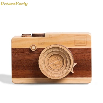 

Gift for boyfriend Camera design Wooden Music Box Hand Cranked birthday present Christmas Valentines day gift for girlfriend
