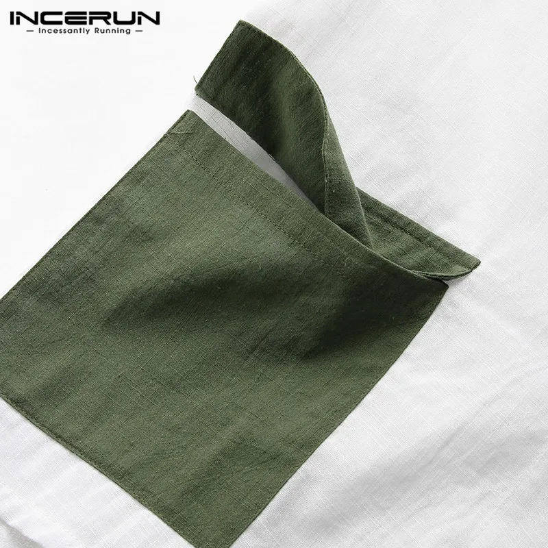 INCERUN Chinese Style Men Shirt Patchwork Stand Collar Retro Button Long Sleeve Casual Mens Cotton Shirts Camisas Hombre
