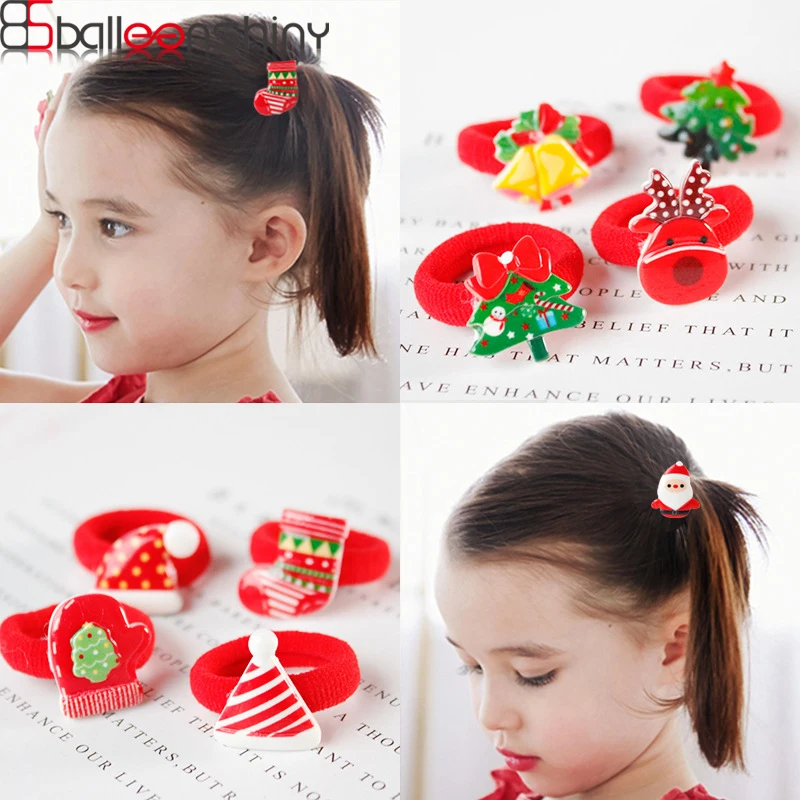 

BalleenShiny 2Pcs/set Kids Christmas Elastic Hair Ropes Cartton Santa Snowman Hairband Toddler Baby Hair Accessories Photo Prop