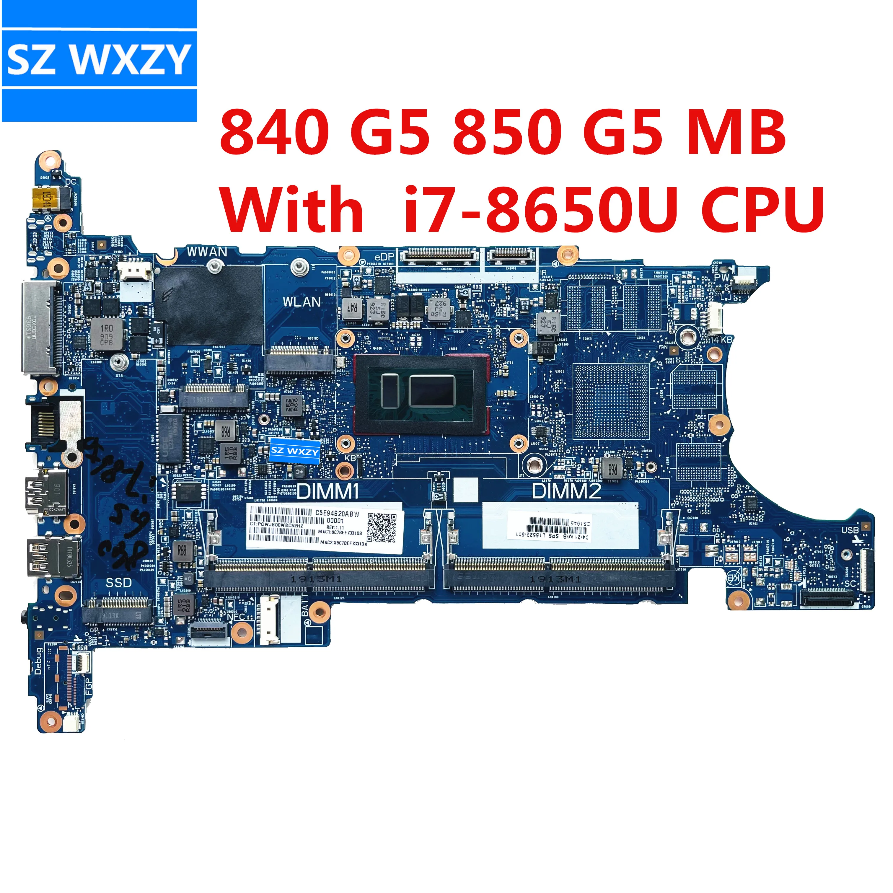 Материнская плата для ноутбука HP EliteBook 840 G5 850 i7-8650U 6050A2945601-MB-A01 DDR4 100% протестирована