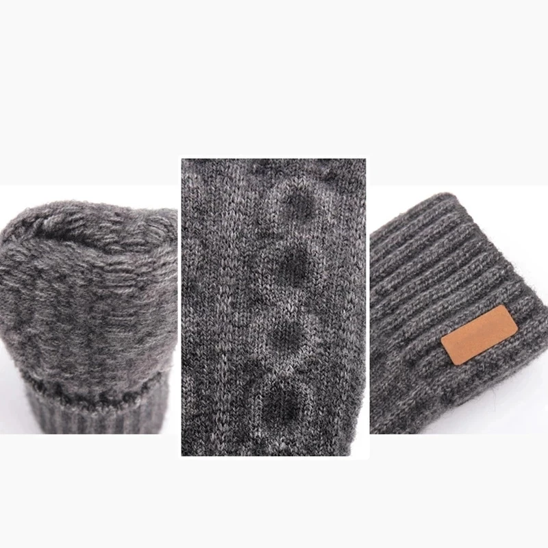 Men Winter Full Finger Touch Screen Thicken Warm Driving Gloves Unisex Knit Wool Elastic Nonslip Fingerless Cycling Mittens E1