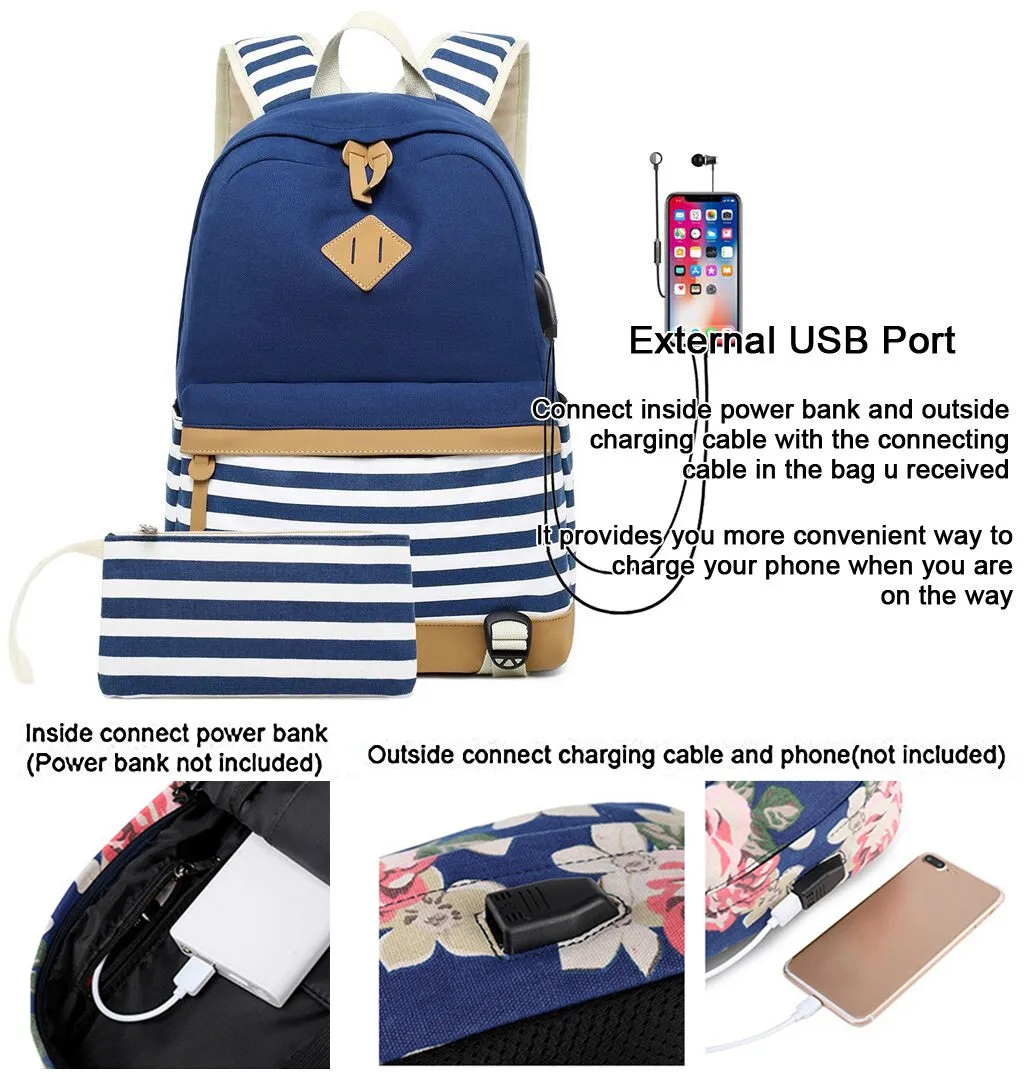 USB рюкзаки для девочек-подростков, тканевый рюкзак в полоску, школьная сумка, рюкзак для колледжа, легкий дорожный рюкзак с карандашом, чехол# Z