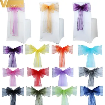 

25x Chairs Bow Organza Chair Sashes Wedding Chair Knot Cover Band Belt Ties For Weddings Banquet High Quality Decoration