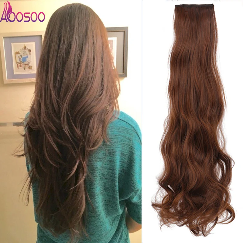 2-Clip-In-Hair-Extensions-Synthetic-1-Piece-3Colors-Long-Straight-Clip-On-High-Temperature-Fiber