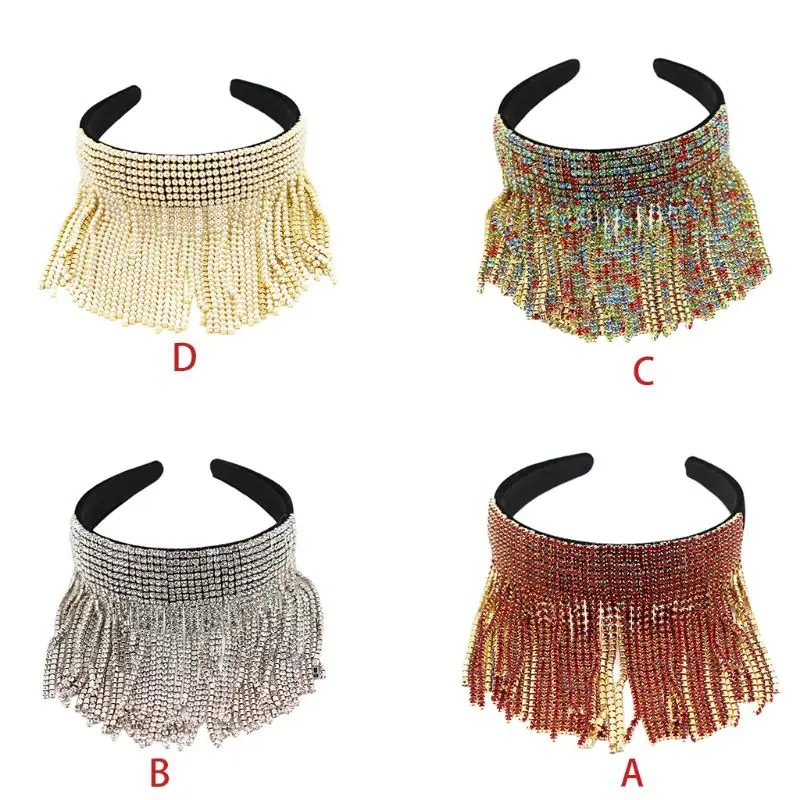 

2020 New Baroque Fringed Bandana Vintage Forehead Headband Rhinestone Tassels Chain Crown