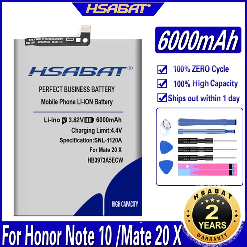 HSABAT HB3973A5ECW 6000mAh аккумулятор для Huawei Honor Note 10 RVL AL09 Mate 20 X 20X AL10/Honor 8X Max|Аккумуляторы