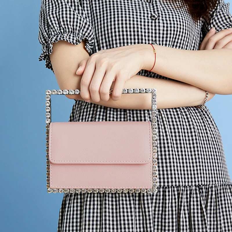 Diamond Small Square Evening Bag Women 2020 Chic Colour Rhinestone Metal Handle Dinner Clutch Purses And Handbags Ladies Bolsos |
