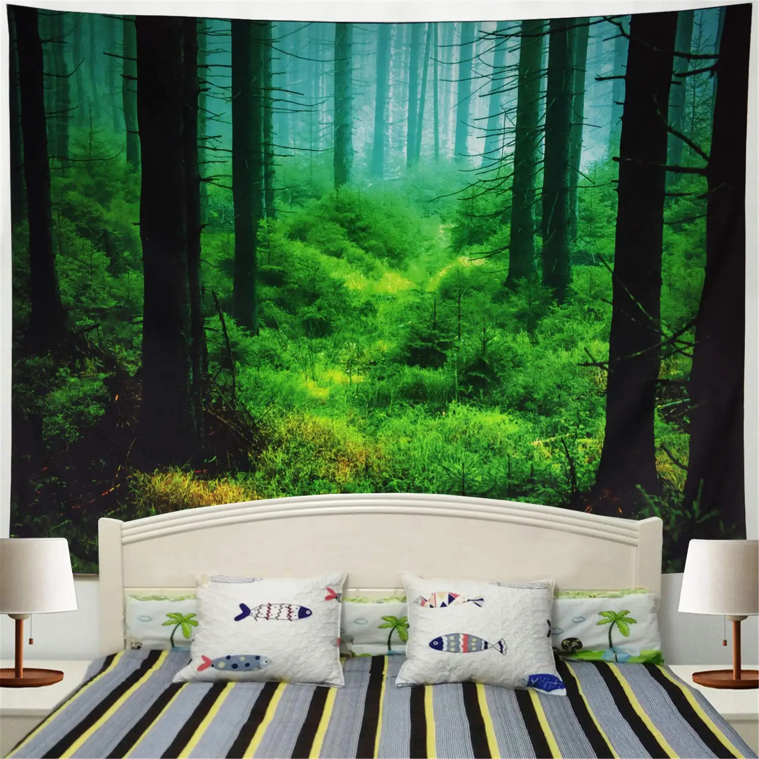 

Misty Forest Tapestry Trees Wall Hanging Forest Tapestry Woodland Landscape Forest Living Room Dorm