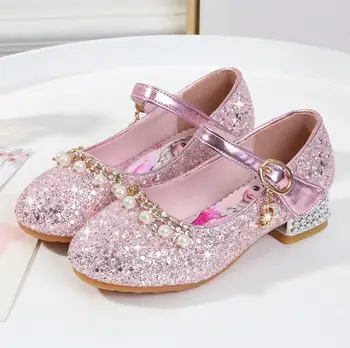 

Girls Wedding Shoes Glitter New Brand High Heels Children Elsa Princess Sandals Dance Kids Fashion Party Shoes Pearl Sneakers