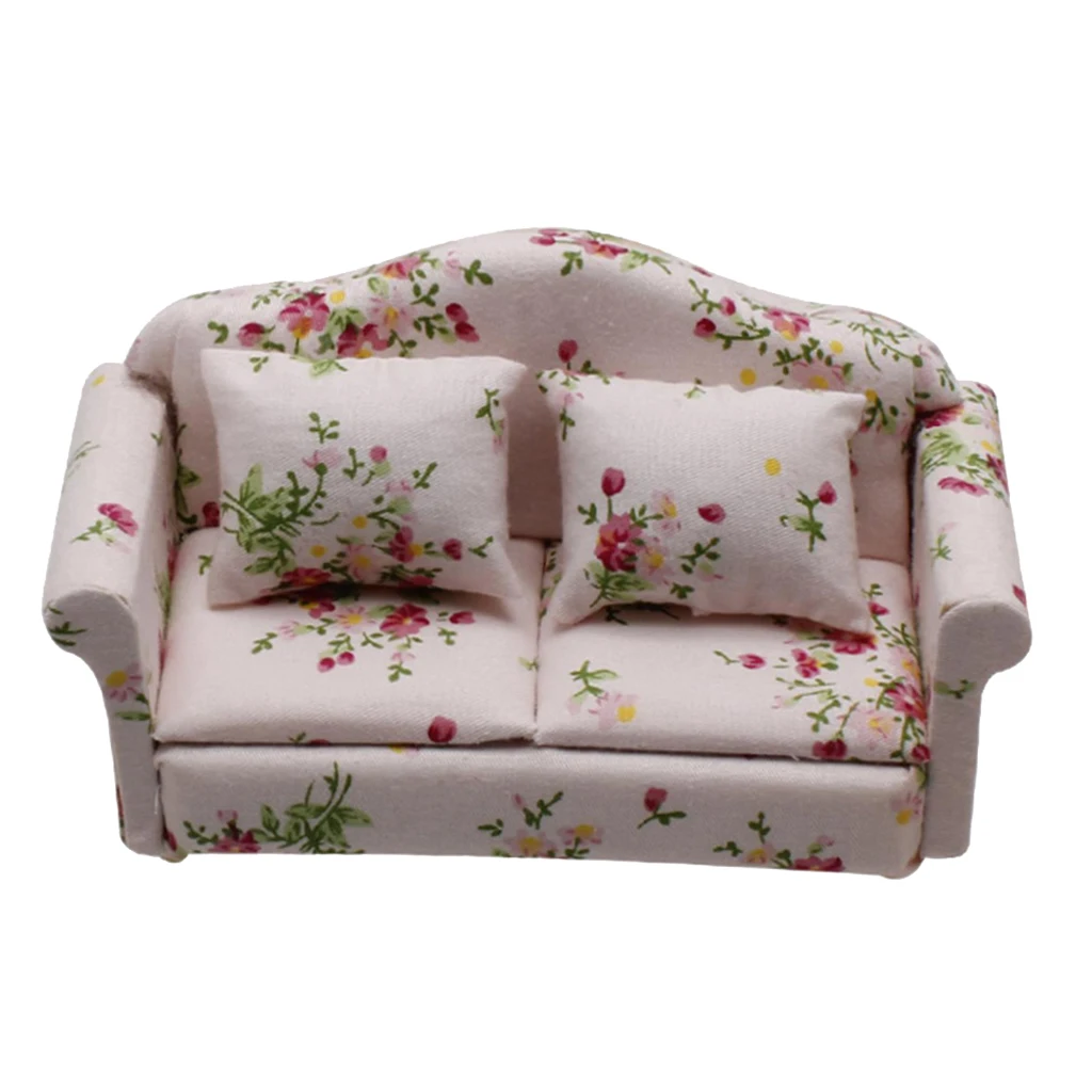 1/12 Mini Sofa Love Seat Dollhouse Miniatures Furniture Decor DIY Accs