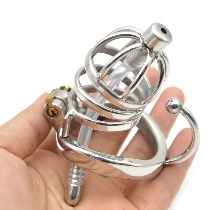 Stainless Steel Cock Cage Stealth Lock Chastity Device Urethral Catheter Curved Snap Ring with Hook for Adult Sex Toy | Красота и