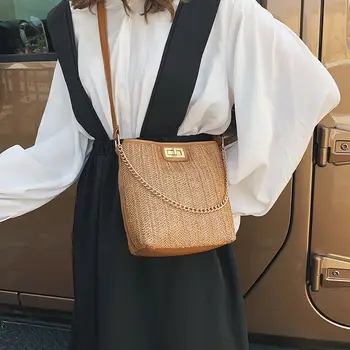 

Women Girl Hand-Woven Rattan Bag Straw Woven Purse Handmade Ladies Crossbody HandBag Bohemia Style Female Small Summer Beach Bag