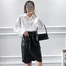 Прямая женская юбка с бантом и высокой талией, пикантная юбка из искусственной кожи, облегающая Рабочая Юбка До Колен