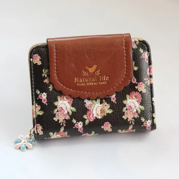 

Zipper Coin Purse Lady Small Student Purses Fashion Women Short Wallets Girl Printed Flower Credit Card Holders Pu Leather