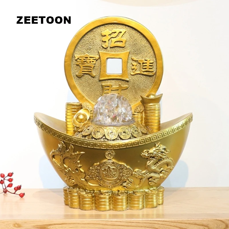 110V / 220V Gold Ingot Water Fountain Natural Resin Feng Shui Crystal Ball Rotate Decor Waterscape Home Adornment Gifts | Дом и сад