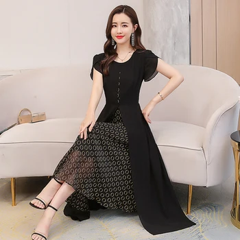 

New Style Summer Women Chiffon Dress Fake Two Pieces Elegant Fashion Patchwork Petal Sleeve Plus Size 4xl Vestidos Elegantes