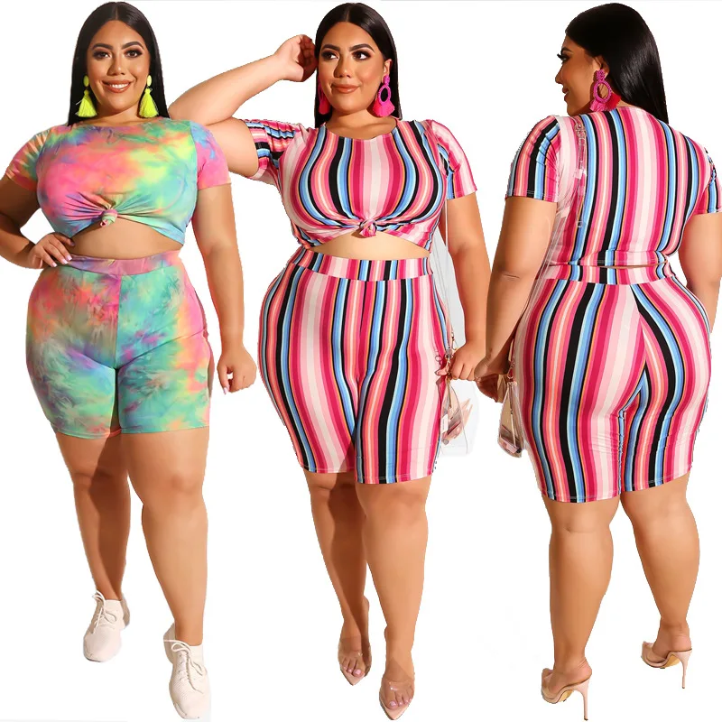 

Plus Size Outfits Striped Plus Size Two Piece Sets Conjunto Feminino Plus Size 2 Piece Set Women Ensemble Femme Matching Sets
