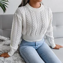  Women Twist Knitted Sweaters Autumn Winter O-Neck Long Lantern Sleeve Slim Knitwear Pullover Tops BJS-2051 