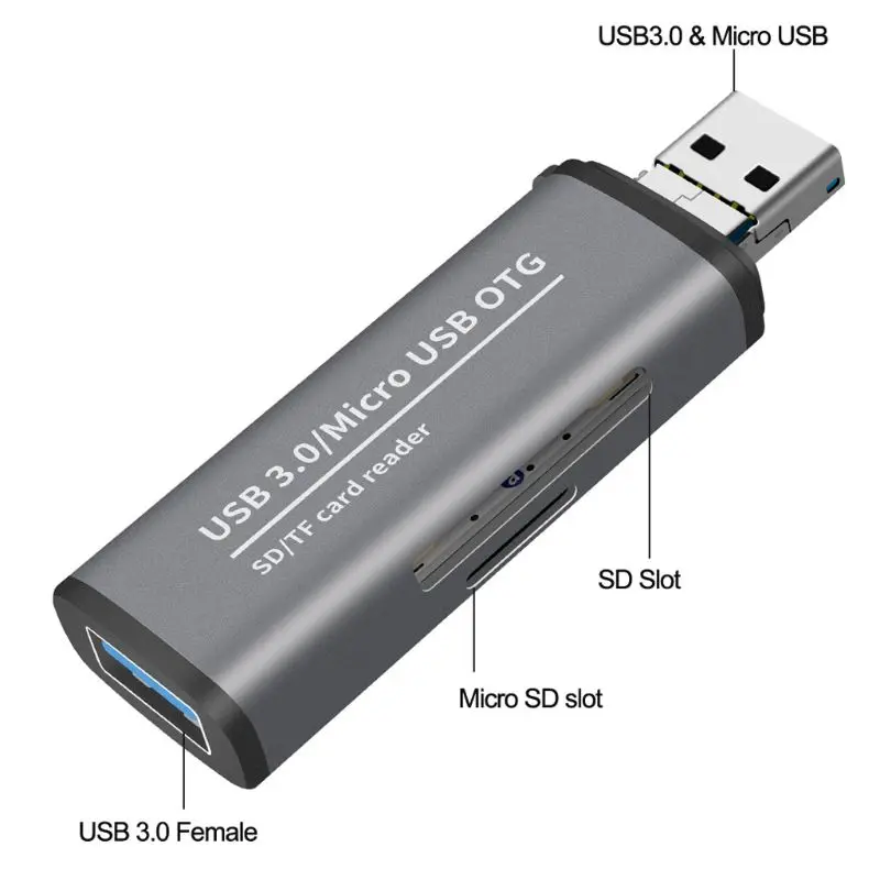 Металлический 2в1 USB3.0/Micro USB для SD/Micro SD карт памяти Micro USB OTG адаптер для MacBook samsung huawei Xiaomi ПК ноутбука