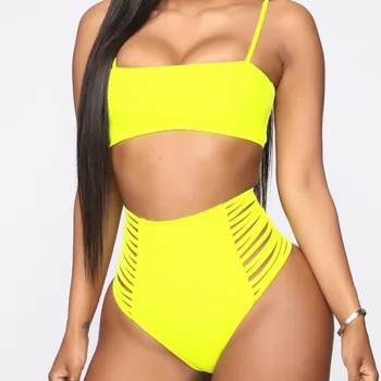 

High Waist Brazilian Bathing suit Woman Neon Swimsuit Female Solid Bikini Set 2020 Summer Swimwear Push Up Sexy Bandage Biquinis