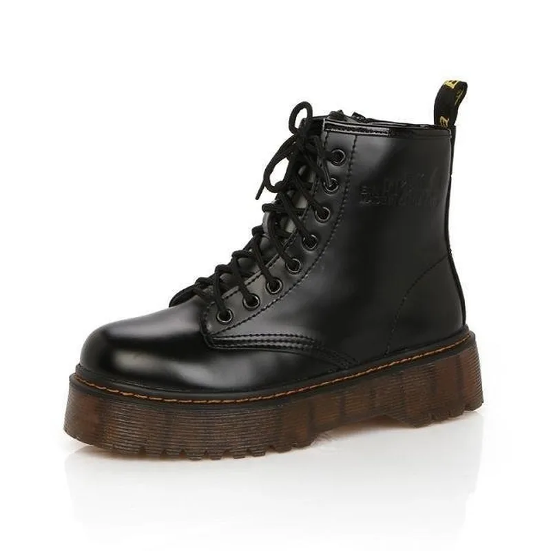 

Zip Flat Ankle Boots Women PU Leather Motorcycle Boots Platform Martens Boots Fall Winter Shoes Woman Booties