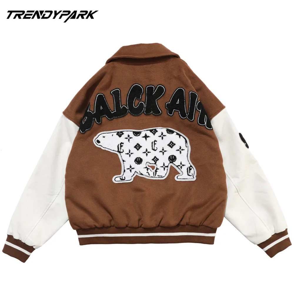

New Arrival Casual Embroidery Bomber PU Jacket Men Brand Spring and Autumn 2020 Collar Bear Embroidered Baseball Buttons Suit
