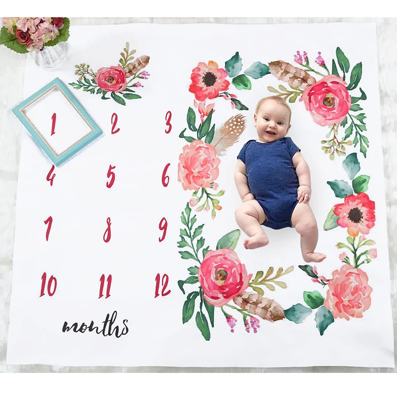 

1PC Baby Blanket Newborn Swaddle Stroller Bedding Wrap Photo Background Cloth Monthly Growth Number Photography Props