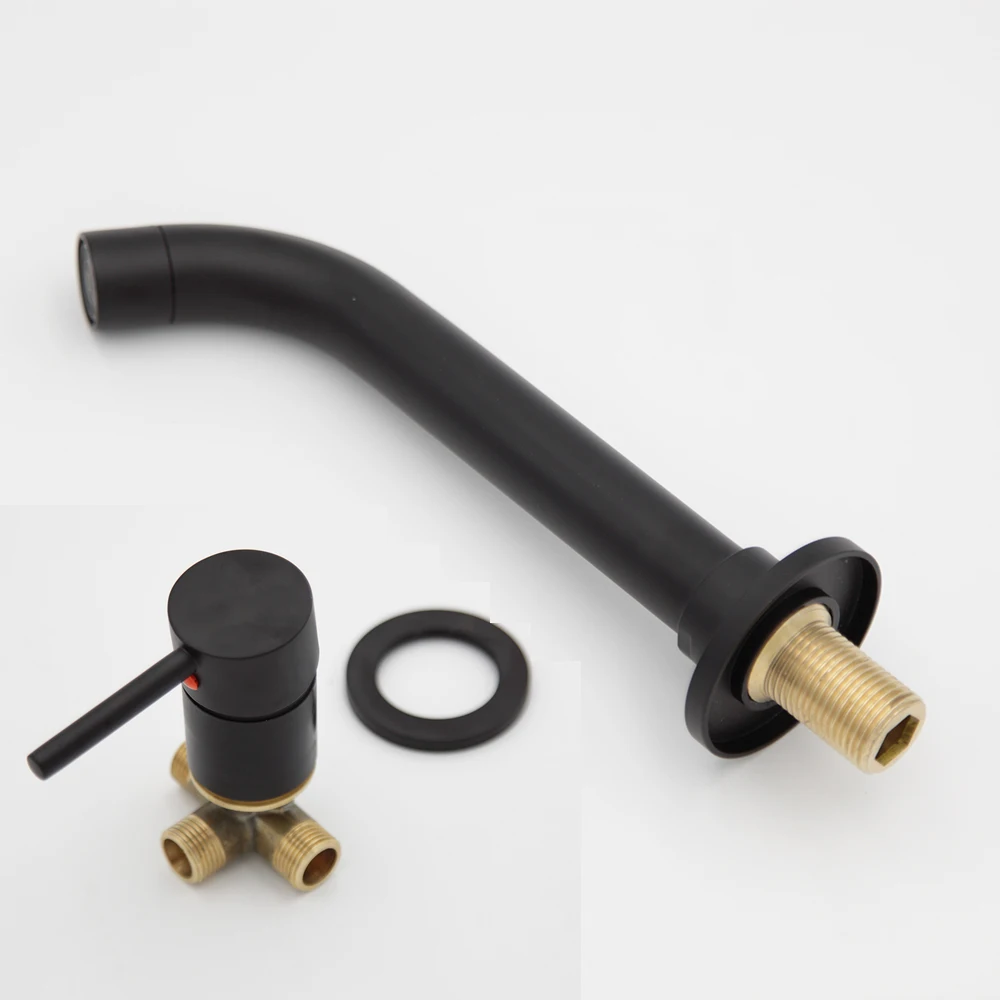 KEMAIDI Brass Bathroom Basin Faucet Wall Sink 360 Swivel Spout Wall Mounted Bath Mixer Tap Crane Antique Bronze Finished