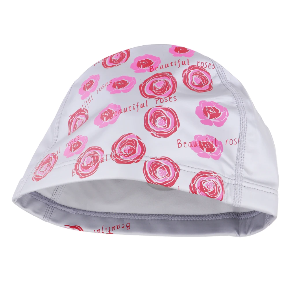 Gray Red Rose Водонепроницаемая шапка для плавания Унисекс ПУ без скольжения шапочка для ванной для взрослых детей для водных видов спорта - Цвет: Gray Red Rose