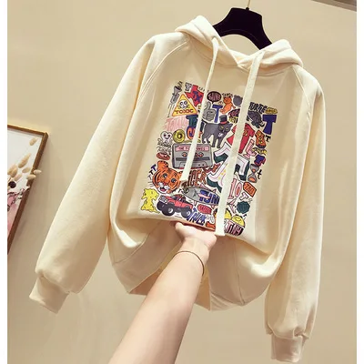 Рождественские женские толстовки желтого цвета с мультяшным принтом, Осень-зима, уличная одежда, Забавный пуловер большого размера с длинным рукавом, толстовка из флиса