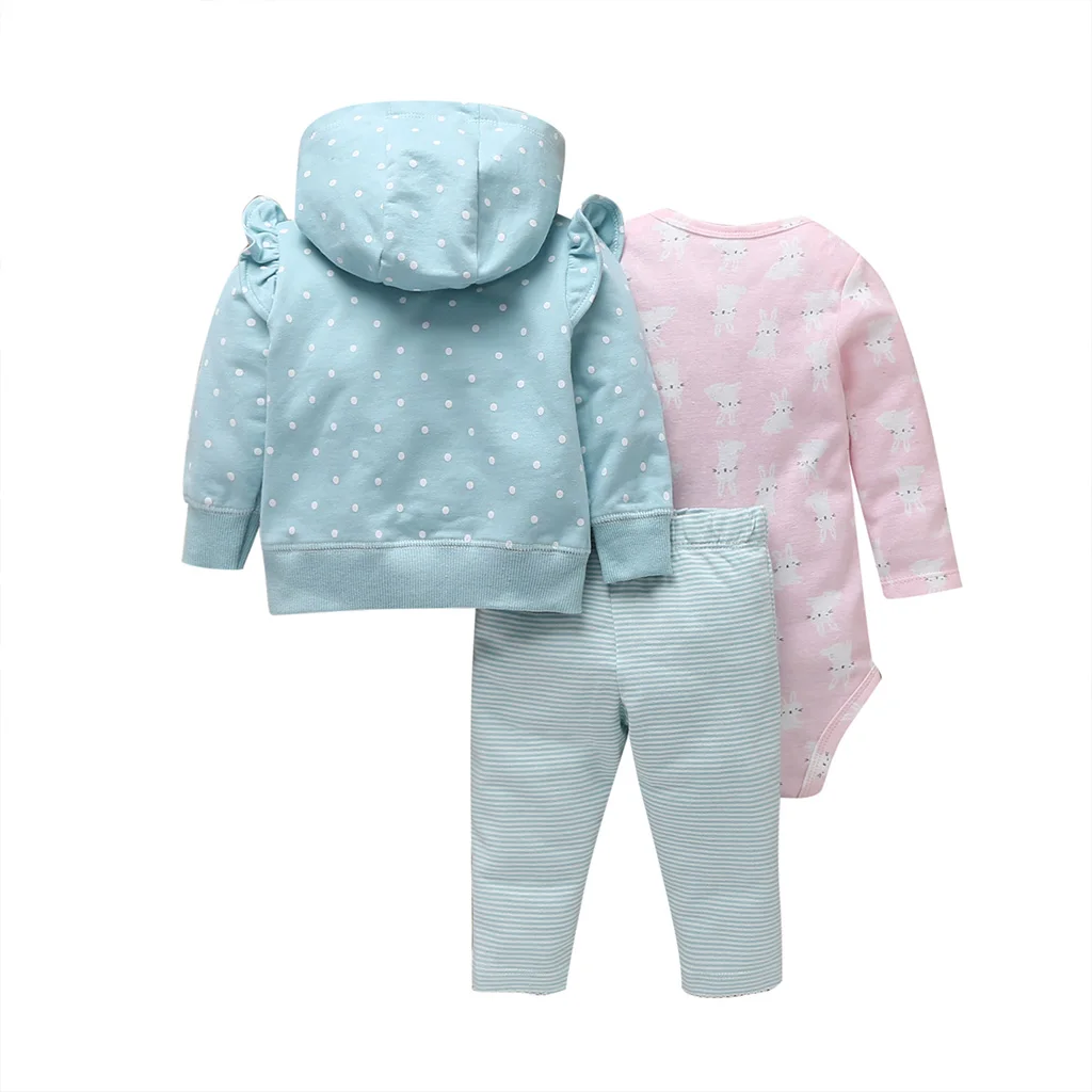Одежда для маленьких девочек куртка с капюшоном и длинными рукавами+ розовый комбинезон+ штаны, коллекция года, весенне-осенняя одежда для новорожденных Милый хлопковый комплект одежды для малышей
