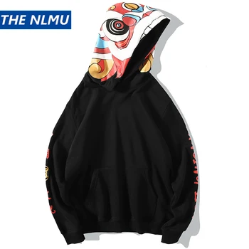

Mens Hoodie Sweatshirts Chinese Style Lion Print Streetwear Hoody Hoodies Casual Fashion Autumn Top Male Plus Size 5XL HC027