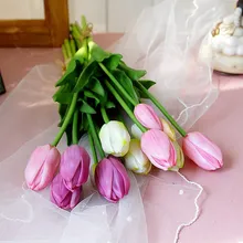Bouquet de fleurs artificielles de luxe en Silicone, tulipes au toucher réel, 1 Lot/5 pièces, décoration de salon