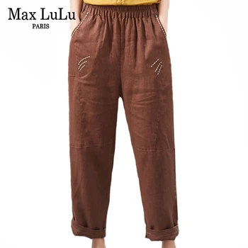 

Max LuLu 2020 New Spring Fashion Ladies Vintage Cotton Trousers Womens Casual Loose Linen Pantalons Female Oversized Harem Pants