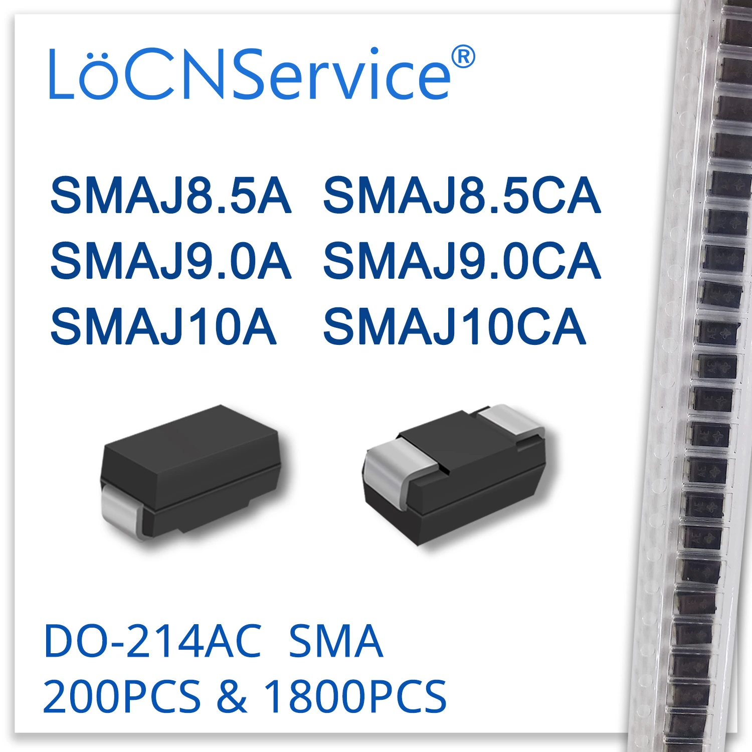 LoCNService 200 шт. 1800 SMAJ8.5 SMAJ8.5A SMAJ8.5CA SMAJ9.0 9 0 SMAJ9.0A SMAJ9.0CA SMAJ10 SMAJ10A SMAJ10CA Диод DO214AC |