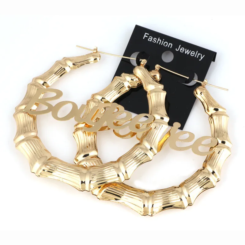 HIYONG Customizable Earings Stainless Steel Custom Name Personalized Big Nameplate Handmade Jewelry For Women Girls Round Circle