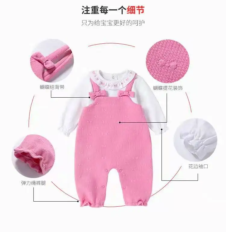 Vlinder/Одежда для маленьких девочек комбинезоны для маленьких девочек на весну-осень, милые розовые комбинезоны, брюки с подтяжками, комплект из 2 предметов, от 6 месяцев до 24 месяцев