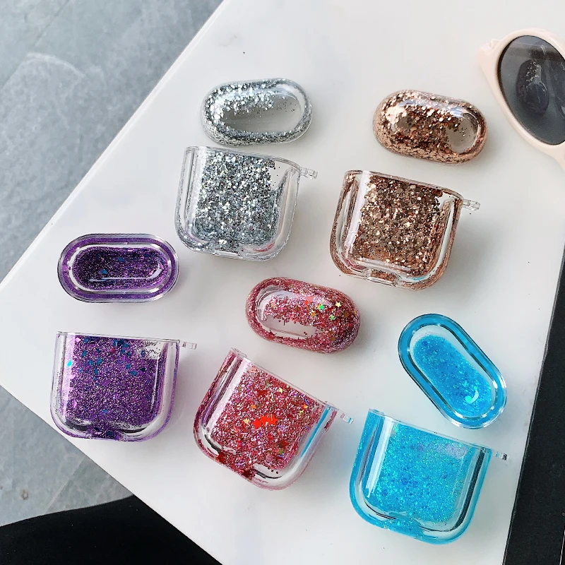 For AirPods Pro Colorful Glitter Dynamic Liquid Quicksand Crystal Clear Case for AirPods 1 2 Transparent Earphone Cover
