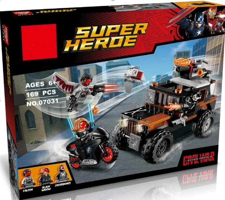 

07031 169pcs Crossbones Hazard Heist Widow Civil War Set Building Blocks Compatible With Legoes Micro Block Toys For Children