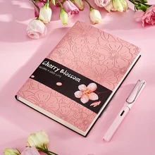 

A5 2022 Planner Soft PU Cover Cherry Blossom Sun Flower Daily Planner Beautiful Diary Time Management Notebook Office Supplies