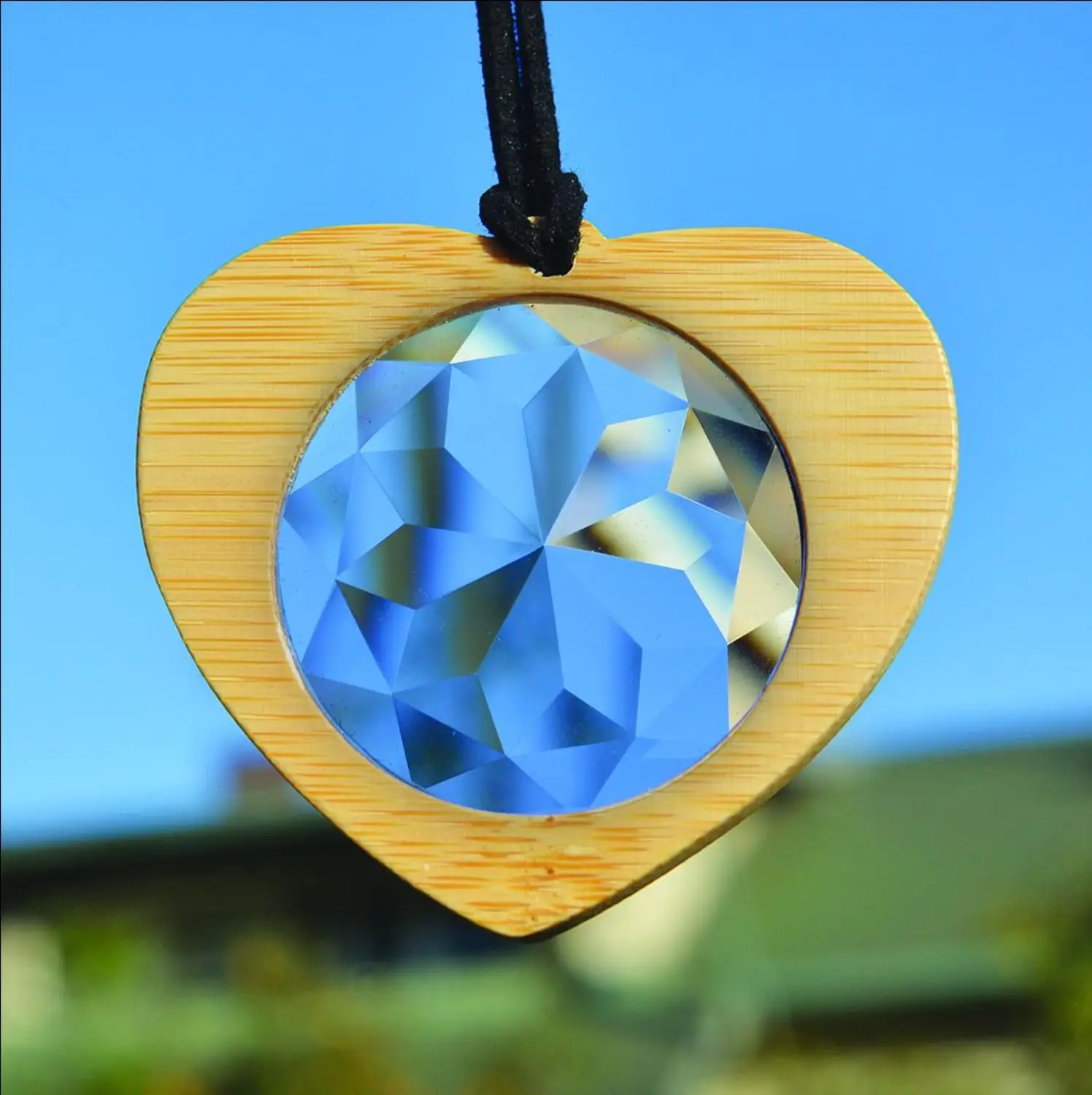 

Bamboo Heart Frame Kaleidoscope Pendant Clear Crystal Glass Lens
