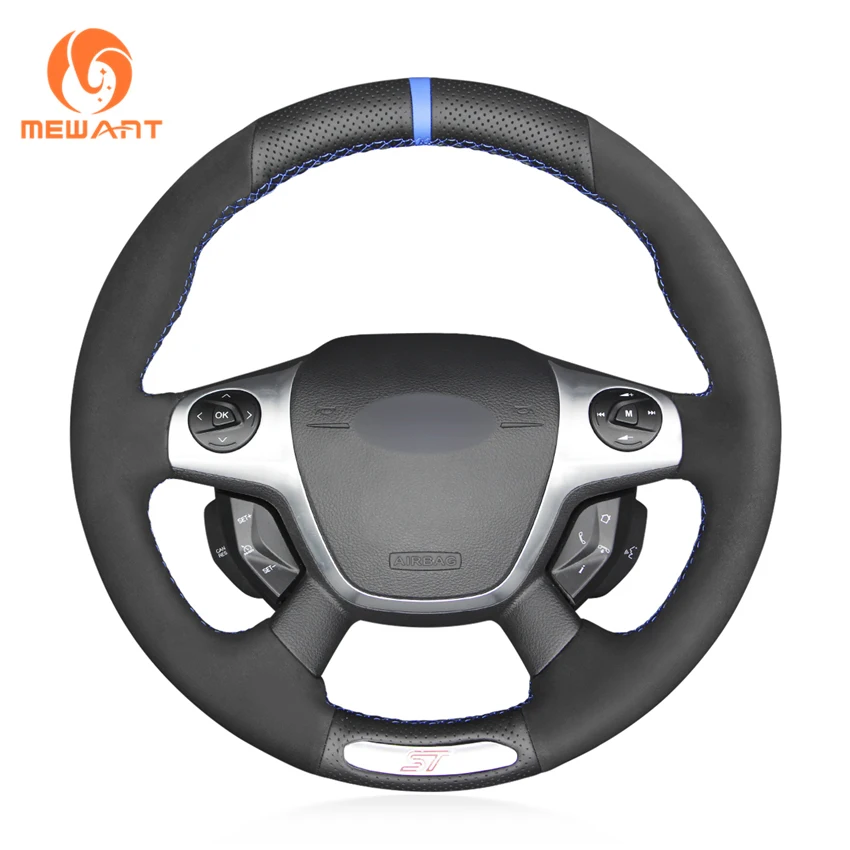 Черный чехол рулевого колеса автомобиля из натуральной кожи для Ford Focus ST 2012 2013